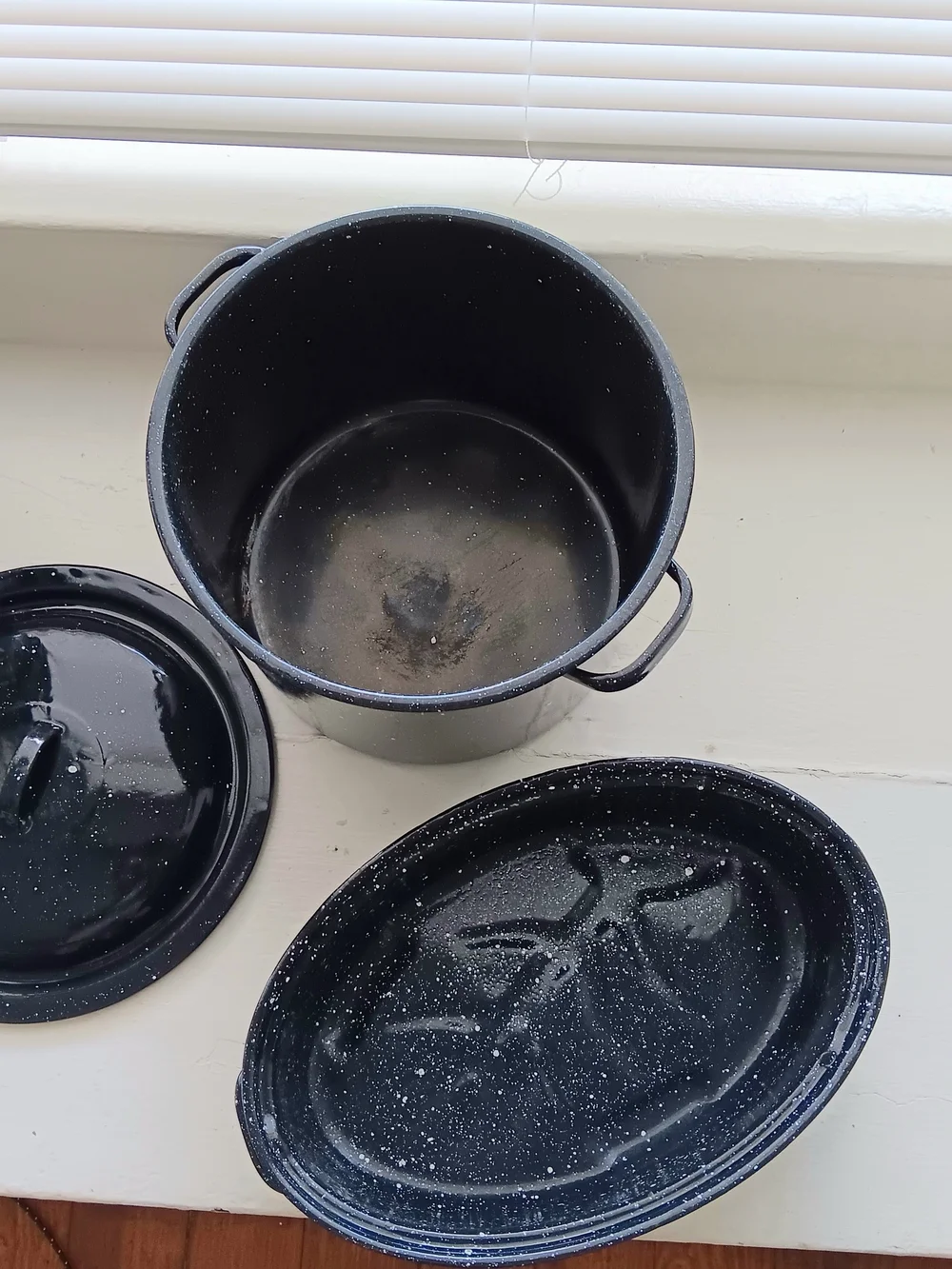 Enamel Speckled Black Stockpot and Roasting Pan Set - Black